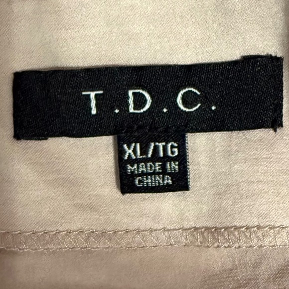 TDC Womens XL Mauve Pink V-Neck Pleated Bell Sleeve Tunic Blouse Hammered Satin - Picture 5 of 8